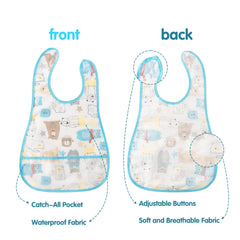 R HORSE crumb catcher pocket bib demonstrates easy cleanup after messy meals