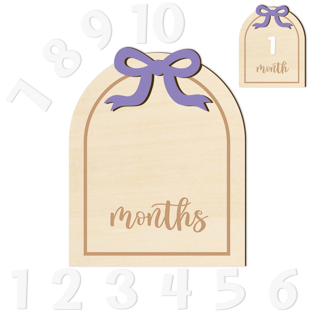 R HORSE 3D purple bow milestone card with numbers for monthly baby photos.