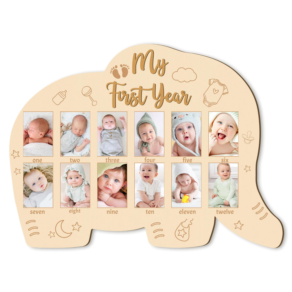 R HORSE My First Year photo frame front view highlights elephant motif for nursery display.