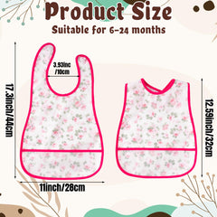 R HORSE pink floral bib with crumb catcher pocket catches crumbs during meals