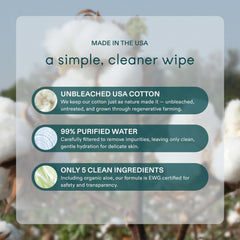 RAAN wipes with 99% purified water shown with clean, mild formula for all ages.