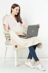 Radia Smart pregnancy belly shield blanket on lap for comfort