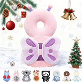 Raelitego baby head protector back view shows soft velvet exterior for breathable playtime comfort.