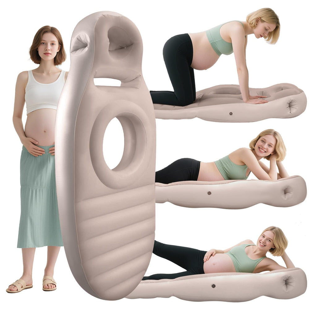 RAGANAWA brown inflatable pregnancy pillow full-body on bed provides supported sleep.
