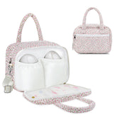 Rain Bunny wearable pump bag floral pink design secures Elvie and Momcozy pumps on the go.