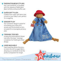 Rainbow Designs Paddington Comfort Blanket includes tender nubs for mouthing exploration