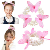 Rainbow WSK butterfly pearl hair ties in pink securely hold ponytails with gentle stretch
