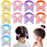RAINBOW WSK glitter butterfly hair ties pack front shows vibrant, kid-friendly styling options.