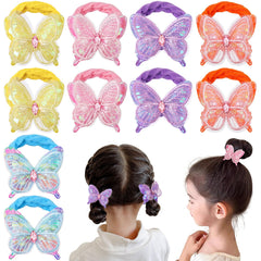 RAINBOW WSK glitter butterfly hair ties pack front shows vibrant, kid-friendly styling options.