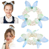 RAINBOW WSK butterfly pearl hair tie with white beads for playful girls' ponytails