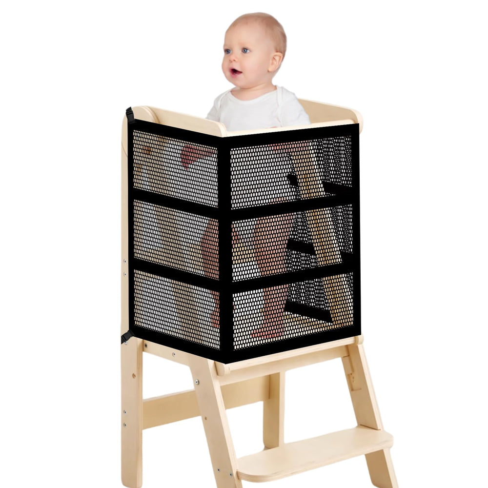 Rainmae Toddler Learning Tower Safety Net front view provides secure protection during kitchen tasks.