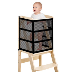 Rainmae Toddler Learning Tower Safety Net front view provides secure protection during kitchen tasks.