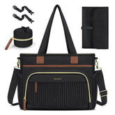 RAINSMORE Diaper Bag Tote front pocket organization keeps keys and diapers within reach.