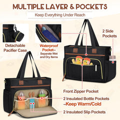 RAINSMORE Diaper Bag Tote waterproof pocket isolates damp items on wet days.
