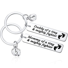 Ralukiia NICU dad mom keychain set featuring baby foot charm for daily encouragement