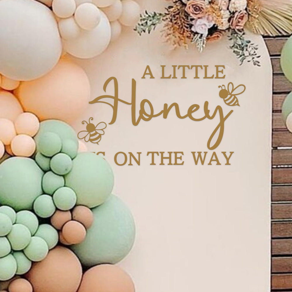 Ramciyo A Little Honey Is on the Way decal bright backdrop for bee-themed baby showers.
