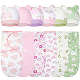Ramede swaddle blankets close-up of flower pink green print, breathable cotton for gentle newborn comfort.