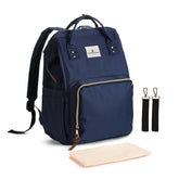 Ramhorn diaper bag backpack blue front view, lightweight travel buddy for busy moms.