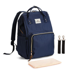Ramhorn diaper bag backpack blue front view, lightweight travel buddy for busy moms.