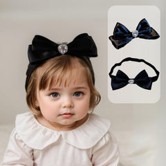 Rannyrena velvet gloss bow headband in black adds chic style for everyday outfits.