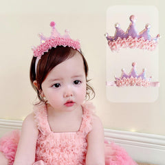 Rannyrena lace crown hair bow pink headband for babies, ideal for photos and parties