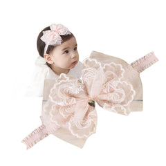 Rannyrena lace flower bow headband pink, soft stretch for comfortable all-day wear.
