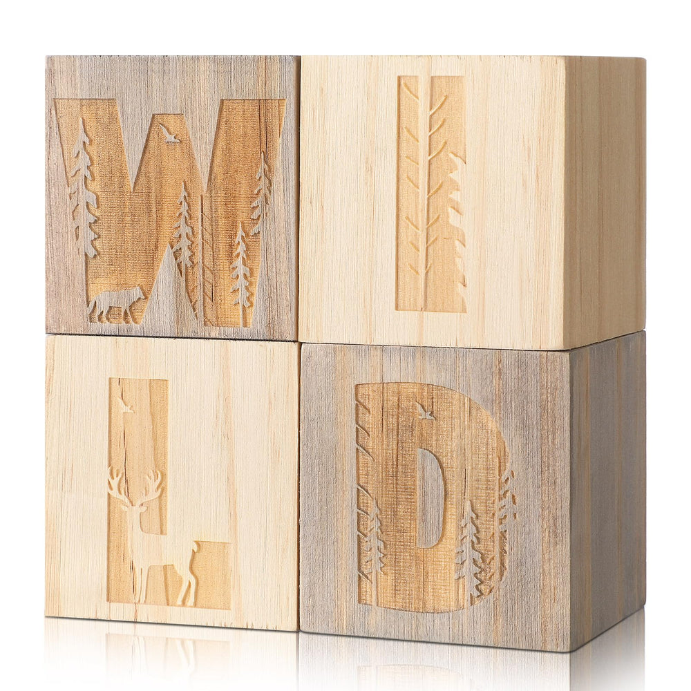 RattanView wooden nursery blocks forest sign display for woodland-themed rooms.
