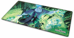 Ravensburger Lorcana Hades playmat artwork elevates table setup with bold, fiery design.