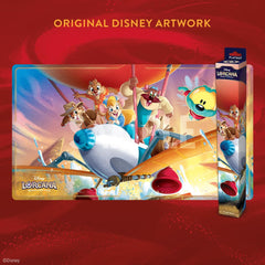 Ravensburger Rescue Rangers Away playmat on desk surface doubles as a card-ready workspace.