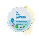 Raw Elements Baby and Kids SPF 30 tin closeup showing portable sun protection.