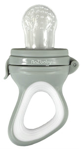 RaZbaby baby solids feeder pouch grey/white for safe, mess-free fruit and veggie intro