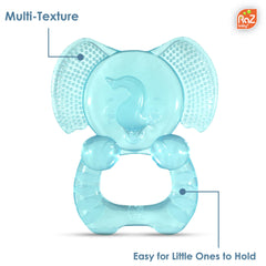 RaZbaby Elfy-Yummy teether multi textured surface stimulates gums during discovery play.
