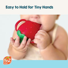 RaZbaby Fruitique feeder banana grip; easy-to-hold shape for little hands.