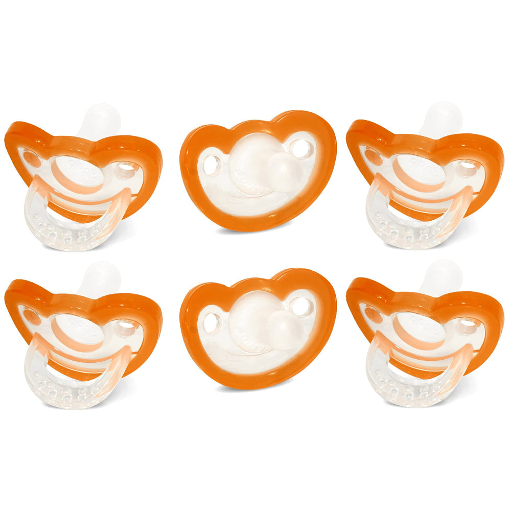 RaZbaby JollyPop orange pacifier highlights soothing calm for babies on the go.