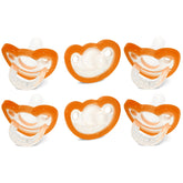 RaZbaby JollyPop orange pacifier highlights soothing calm for babies on the go.