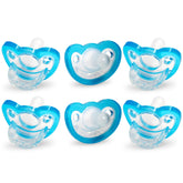 RaZbaby JollyPop pacifier blue front view highlighting one-piece safety design for easy cleaning