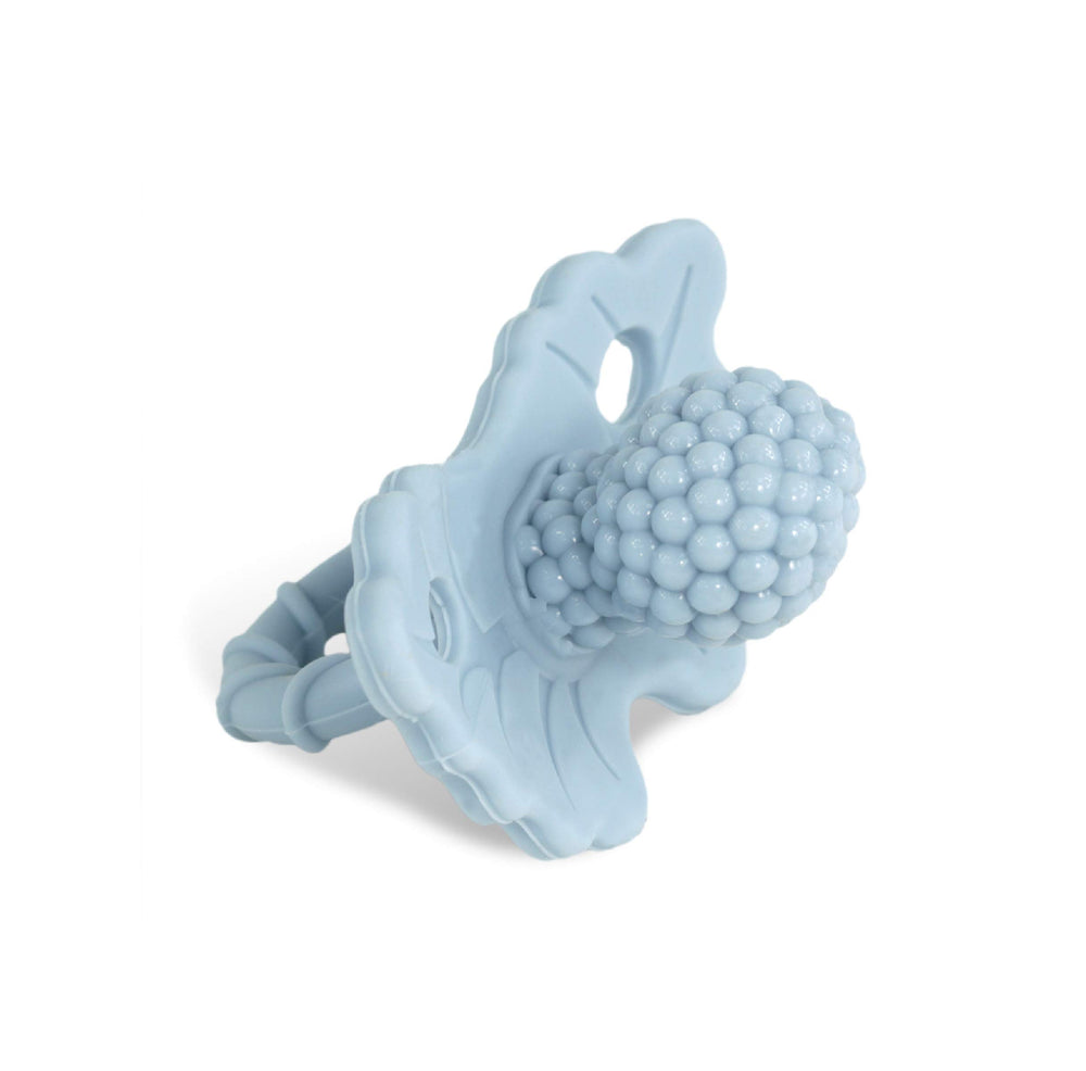 RaZbaby RaZberry teether close-up shows BerryBumps texture for soothing gums