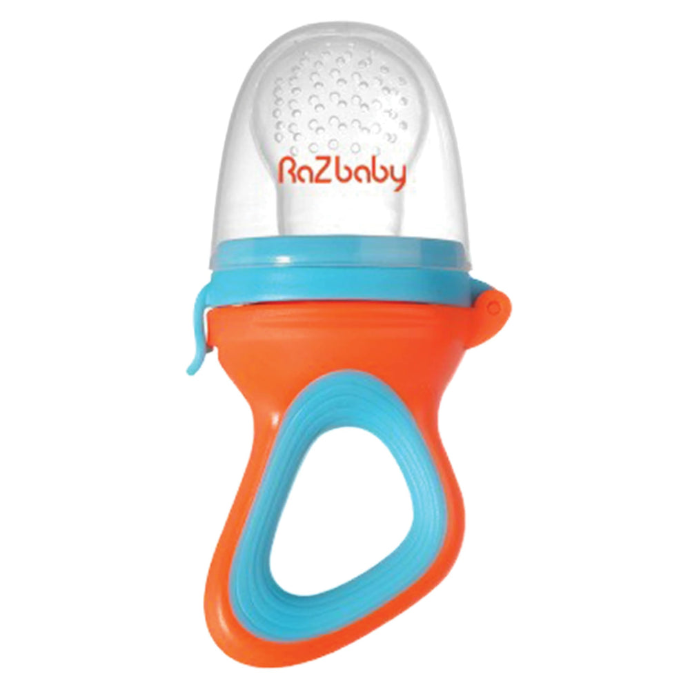 RaZbaby Solids Feeder Orange-Blue Main for safe texture exploration.