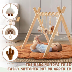 Razee six hanging toys with beech wood for sensory exploration