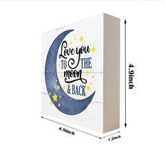 Razpah Love You to the Moon wooden box sign closeup shows durable paulownia wood.