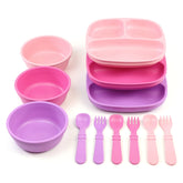 Re-Play Princess divided plates in purple and pink for easy toddler meals.