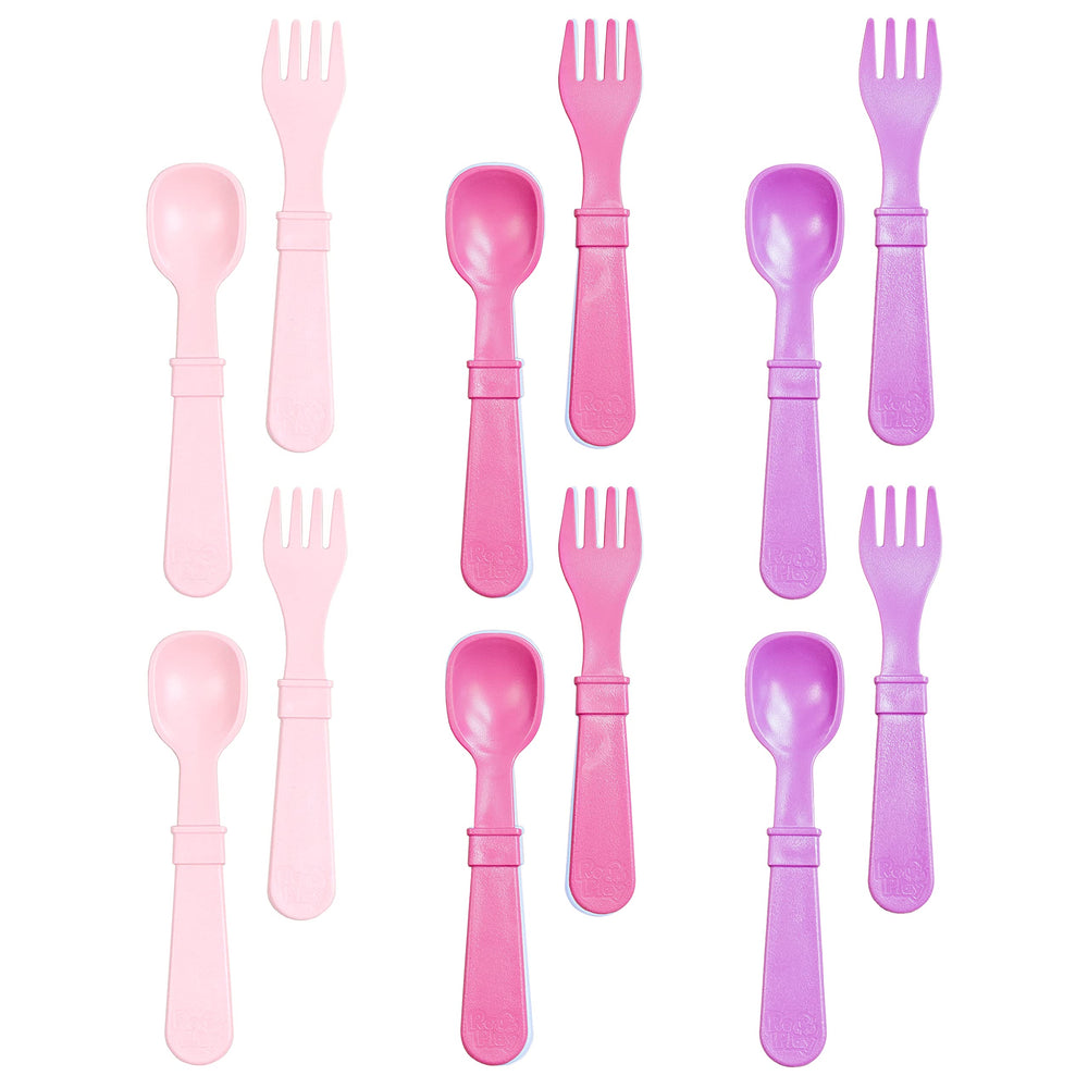 Re-Play Princess toddler utensils front view shows ergonomic grip for easy feeding
