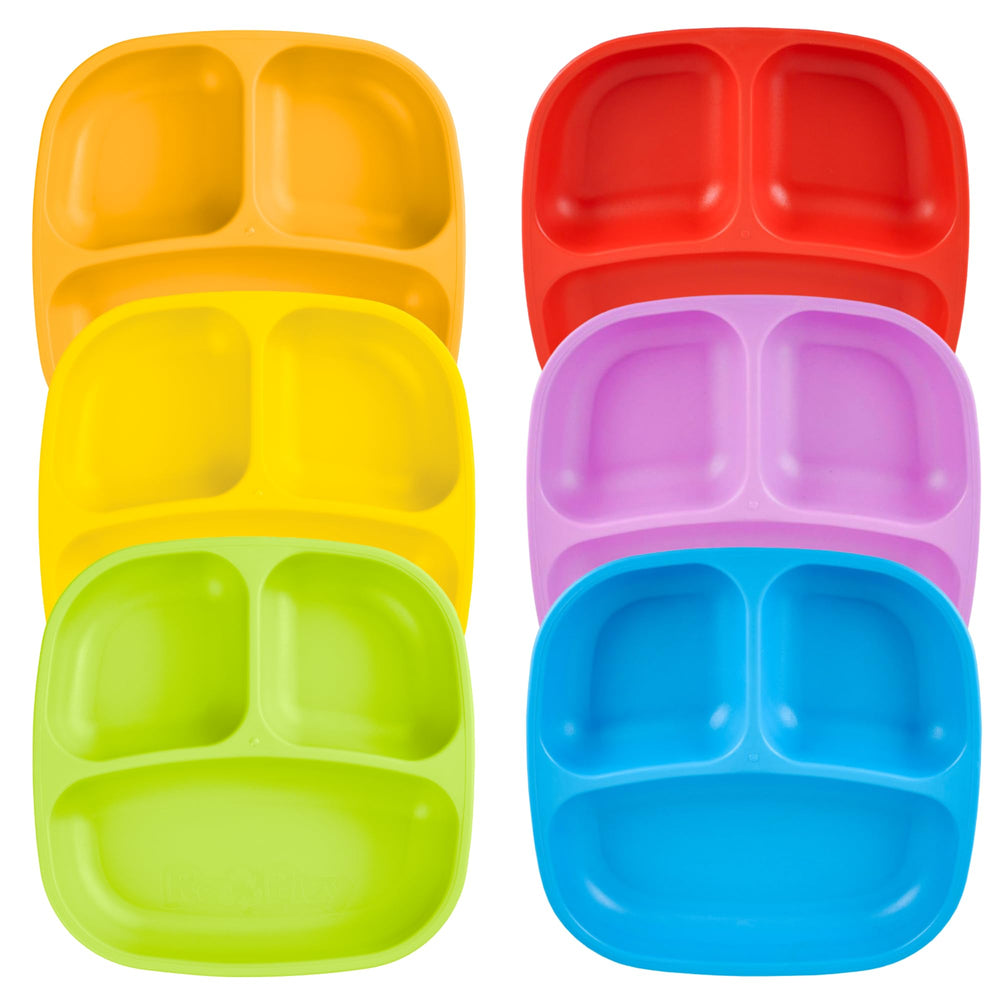 Re-Play toddler plates dividers closeup with three compartments for balanced meals.