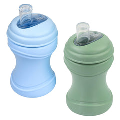 Re-Play Transition Sippy Ice Blue shows easy-grip for toddler meals.