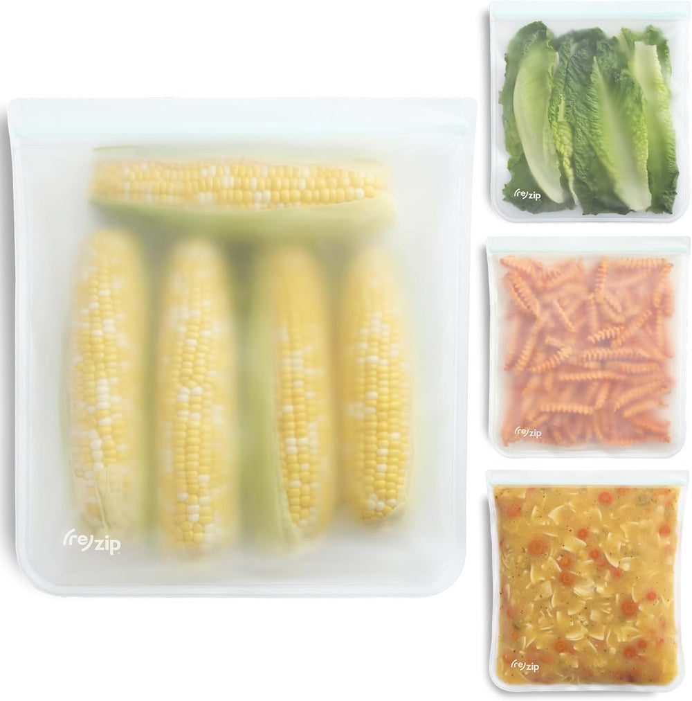 (re)zip gallon bags—airtight click closure for safe, leakproof storage.