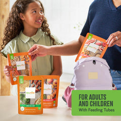 Real Food Blends pureed meals turkey-peach closeup highlights protein-rich tube feeding options.