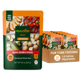 Real Food Blends Select Chicken Zucchini Potatoes pouch pack 12, shelf-stable meal option for tube feeding.