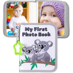 Reallnaive baby photo album featuring koala cover and soft fabric texture for gentle handling.