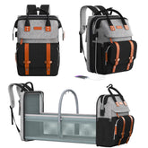 RECALLA diaper bag backpack gray-black exterior front shows organized pockets for busy parents.