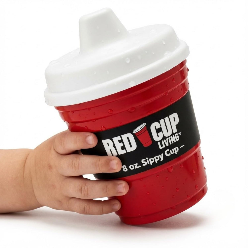 Red Cup Living trainer sippy cup 8oz front view offers easy-grip learning for toddlers.